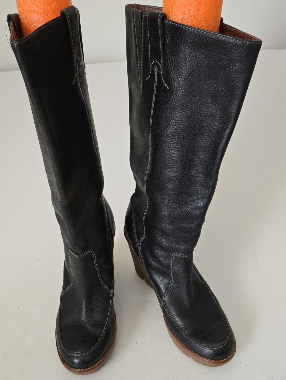 Michael Kors Tall Black Leather Wedge Boots 10M
